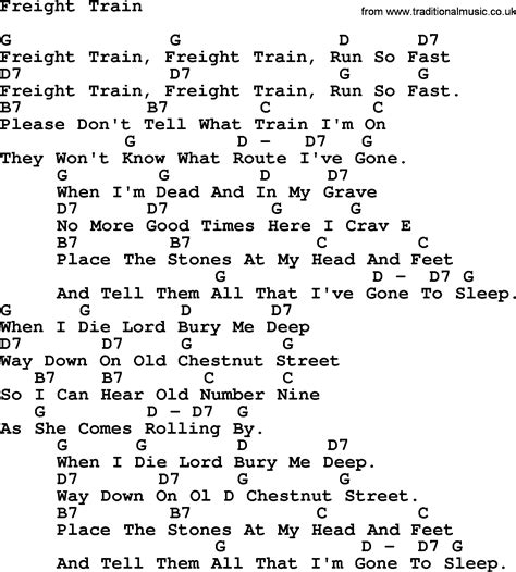 Peter, Paul and Mary song: Freight Train, lyrics and chords