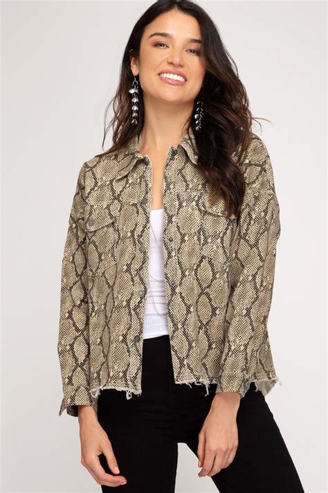 Snakeskin washed jacket - Taupe / Large in 2021 | Woven jacket, Jean ...