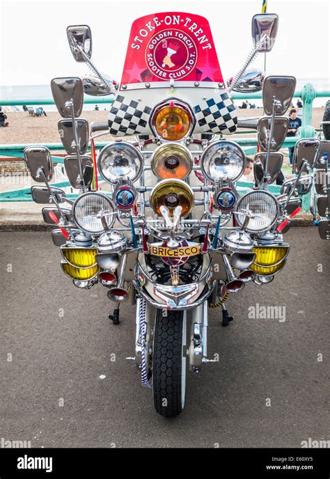 Vintage motor scooter motorbike in Brighton from the Mods and Rockers Stock Photo, Royalty Free ...