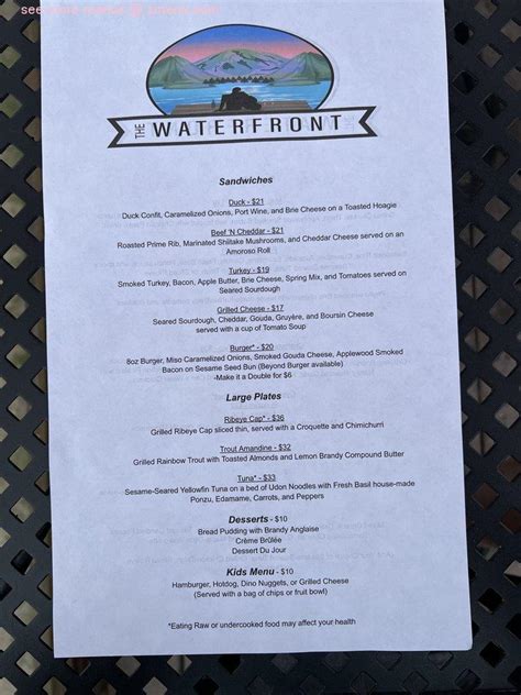 Menu at The Waterfront restaurant, Grand Lake