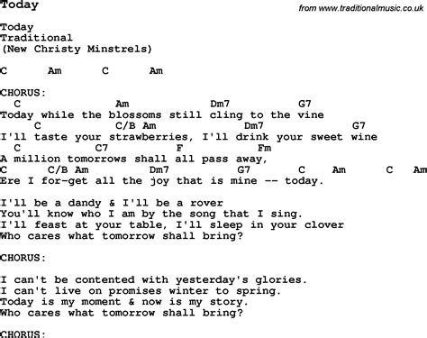 Traditional Song Today with Chords, Tabs and Lyrics