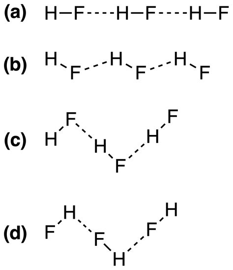 molecular structure - How can the hydrogen bonds in solid HF be best represented? - Chemistry ...