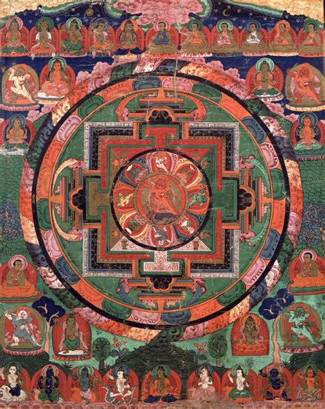 File:Painted 17th century Tibetan 'Five Deity Mandala', in the center ...