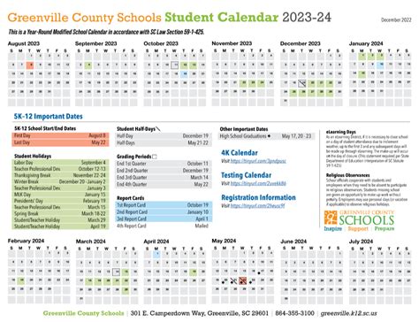 Greenville County Schools Calendar 2023-2024 Holidays