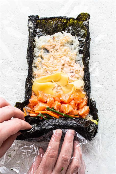 Simple Salmon Sushi Burrito - Fit Foodie Finds