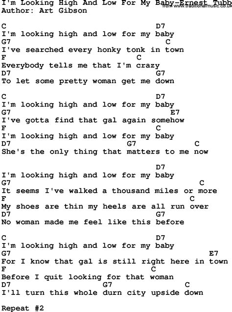 Country Music:I'm Looking High And Low For My Baby-Ernest Tubb Lyrics and Chords