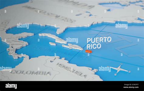 Puerto Rico highlighted on a white simplified 3D world map. Digital 3D render Stock Photo - Alamy