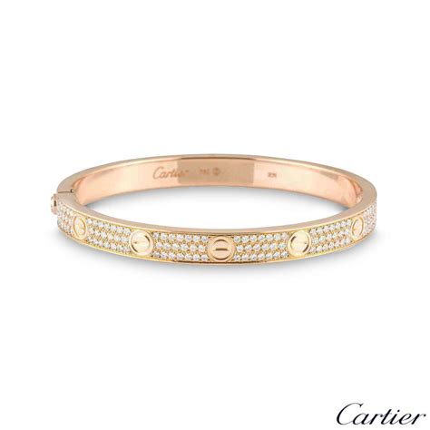 Cartier Rose Gold Full Pave Diamond Love Bracelet Size 16 N6036916 | Rich Diamonds