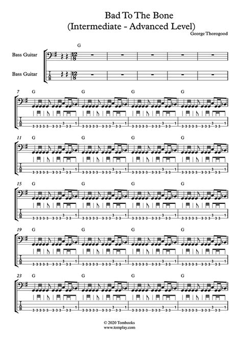 Bad to the Bone (Intermediate/Advanced Level) (George Thorogood) - Bass Tabs