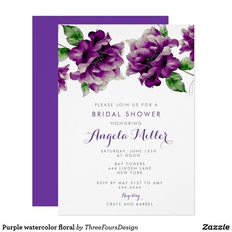 Purple watercolor floral invitation | Zazzle.com | Watercolor floral ...