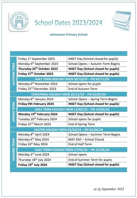 Johnstown Primary - Term Dates