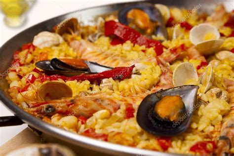 Spanish seafood rice paella, close up — Stock Photo © sixdun #20141503