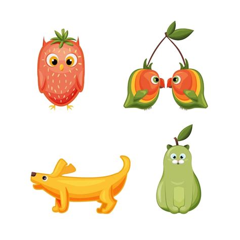 Premium Vector | Funny animals in the form of fruits in cartoon style ...