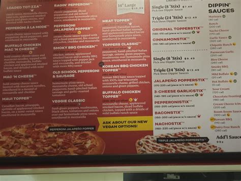 Menu at Toppers Pizza pizzeria, Superior