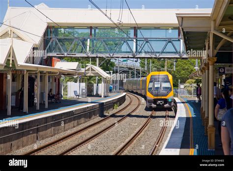 A train approaches Fairfield station in south west Sydney,australia ...