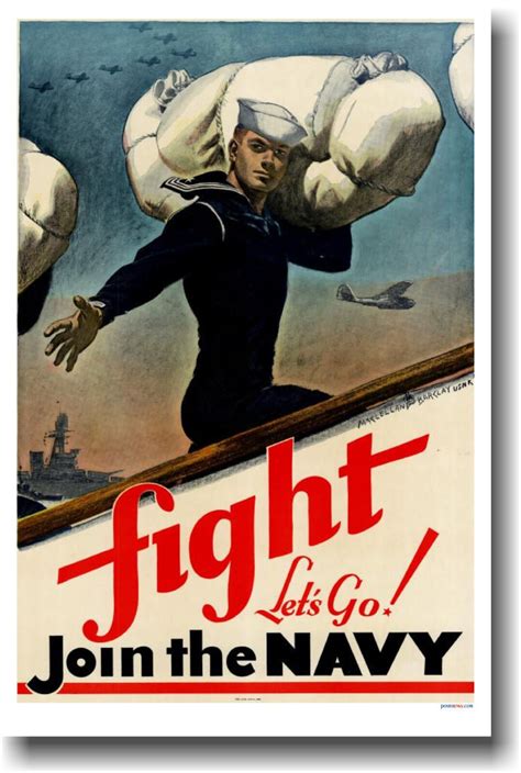 FIGHT - Let's Go! Join the Navy - Vintage Print POSTER | eBay