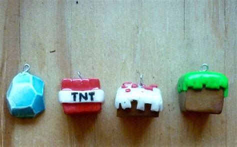 reserved - polymer clay minecraft blocks and diamond charm/keychain set ...