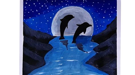 Easy Dolphin Moonlight acrylic painting tutorial || Dolphin in river painting - YouTube