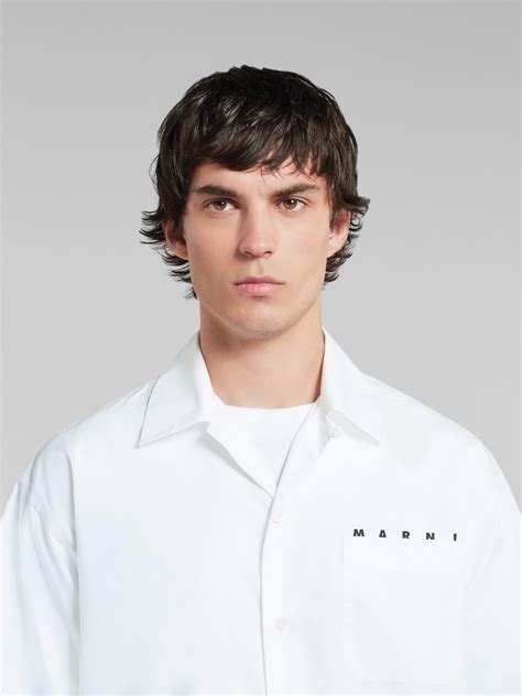 White organic poplin bowling shirt with hidden logo | Marni