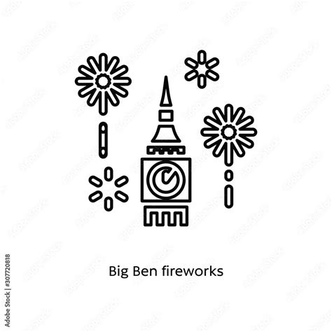 Big Ben fireworks linear icon vector illustration on white background ...