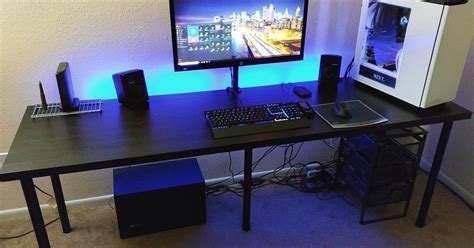Cool Gaming Computer Desk Setup With Black Ikea Desk Linnmon Wooden Gaming Comp https://ift.tt ...