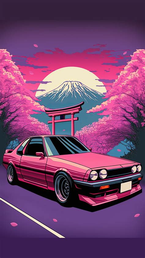 Tokyo Drift: Retro Wave Car at the Torii Gate. | Cool car drawings, Car ...