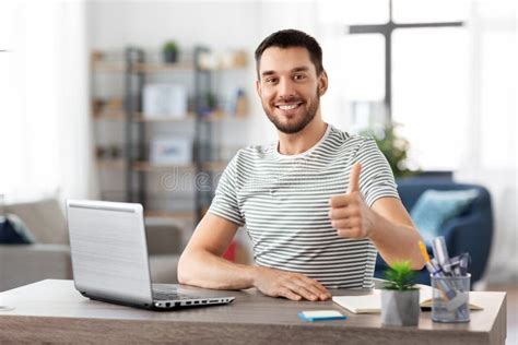 Happy Man with Laptop Working at Home Office Stock Photo - Image of ...