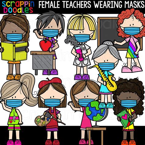 Female Teachers Wearing Masks Clipart