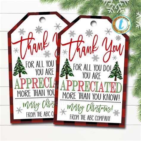 Christmas Thank You Gift Tags, Teacher Staff Employee Nurse Volunteer Staff Holiday Appreciation ...