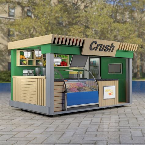 Green outdoor juice kiosk with food booth design for sale