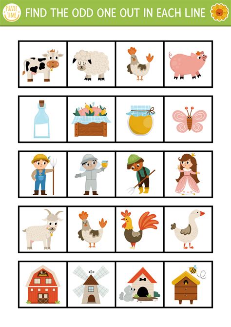 Find the odd one out. On the farm logical activity for children. Farm educational quiz worksheet ...