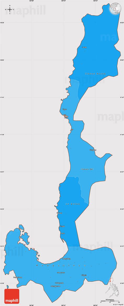 Political Shades Simple Map of Region 1, cropped outside