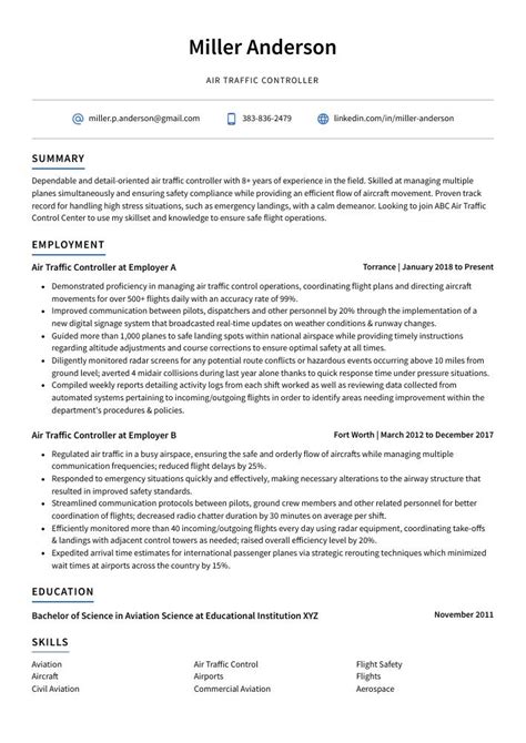 Air Traffic Controller Resume (CV) Example and Writing Guide