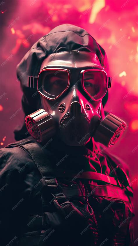 Premium AI Image | Cyberpunk character wearing gas mask with pink theme