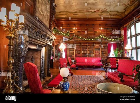 Interior library of the Biltmore Estate, large private estate built by George Vanderbilt ...