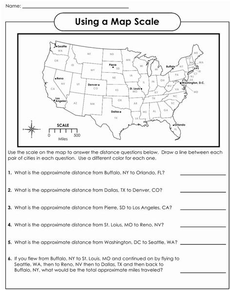 the map scale worksheet for students to practice using maps and their name,