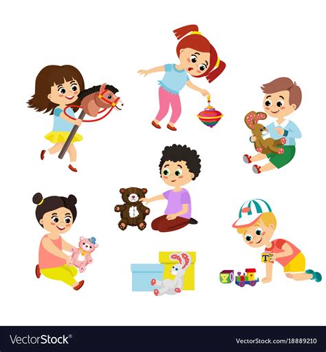 Set of children play with toys Royalty Free Vector Image