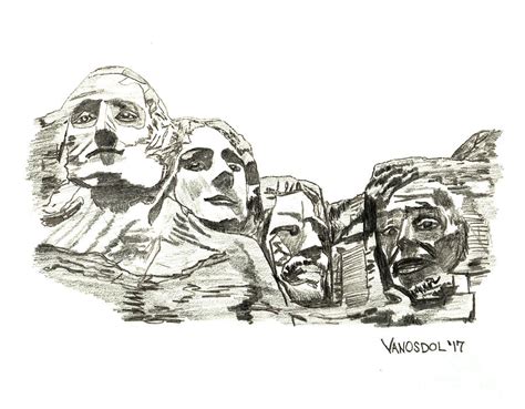 Mount Rushmore Graphite Pencil Sketch Drawing by Scott D Van Osdol