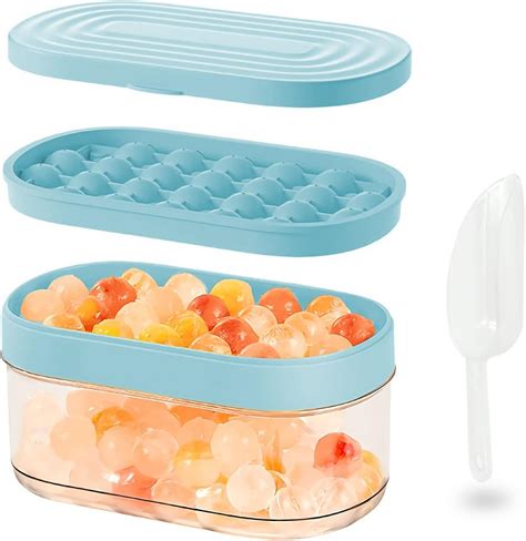 Amazon.com: Ice Cube Tray Round Balls with Bin & Lid, Small Circle Ball Ice Silicone Tray with ...