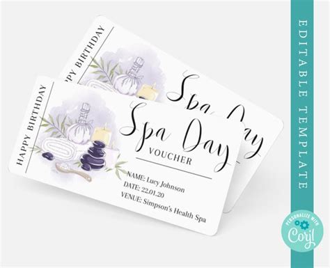 Spa Day Gift Voucher Printable Editable Spa Gift Certificate | Etsy