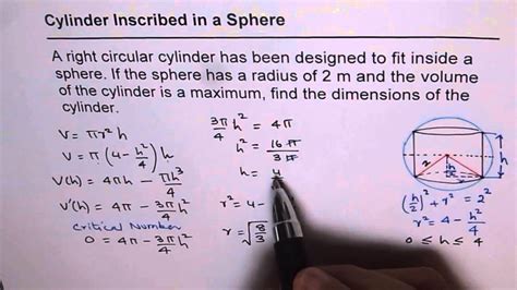 Cylinder Inscribed In Sphere Maximum Volume Derivative - YouTube