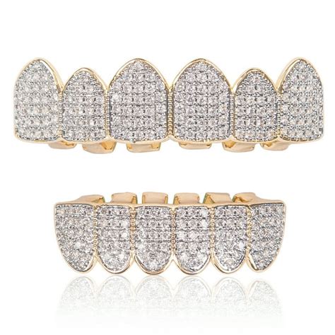 TQS - 18K Gold Plated Diamond Hip Hop Teeth Grillz Top Bottom Mouth Grill Set Custom - Walmart ...