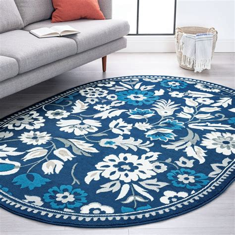 Traditional Area Rug (5'3'' x 7'3'' Oval) Floral Dark Blue Living Room ...