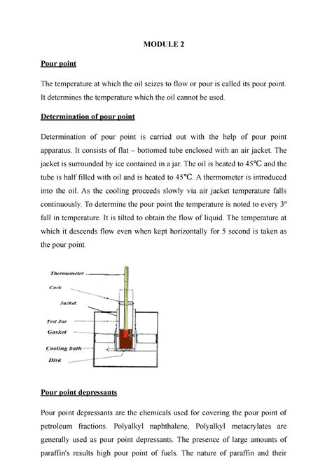 Module 2- MODULE 2 Pour point The temperature at which the oil seizes to flow or pour is called ...