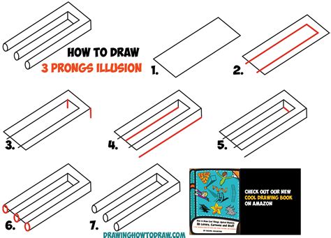 How to Draw 3 Prongs Optical Illusion Easy Step by Step Drawing Tutorial / Trick for Kids - How ...