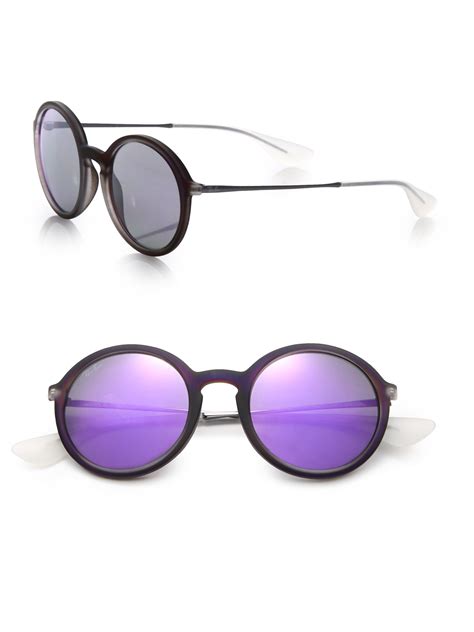 Ray-ban Mirrored 50mm Round Sunglasses in Purple | Lyst