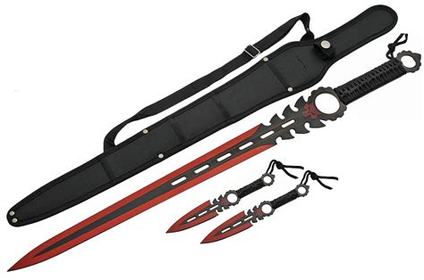 Fantasy Sword Red Black Blade Double Edge Blade + 2 Throwing