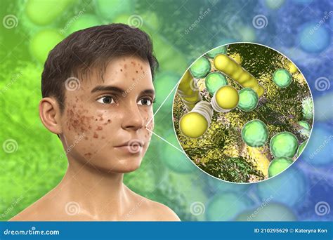 Acne, Pimples, And Closeup View Of Bacteria, The Causative Agents Of ...