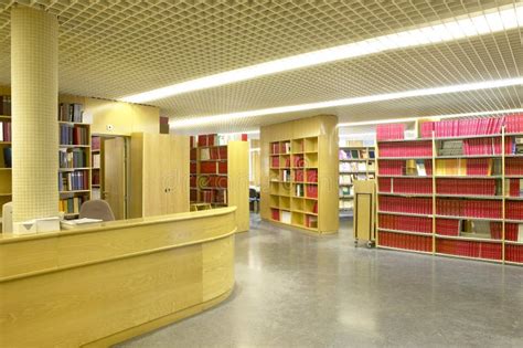 Public Library Interior with Bookshelves and Information Desk. Educational Stock Photo - Image ...