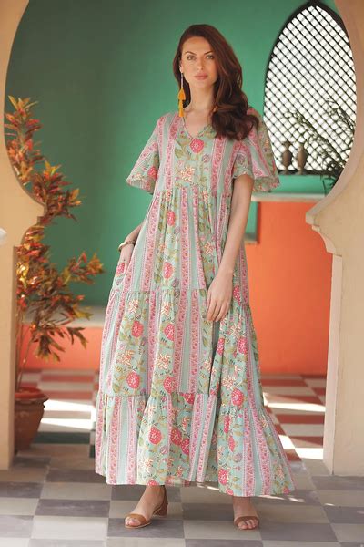 UNICEF Market | Flutter Sleeve Cotton Maxi Dress from India - Floral Symphony